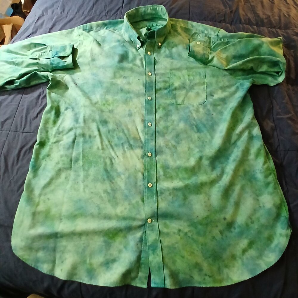 Green and Blue Tie dyed dress shirt -- 100% cotton